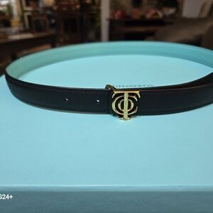 Tiffany & Co Reversible Navy and Tiffany Blue Leather Belt